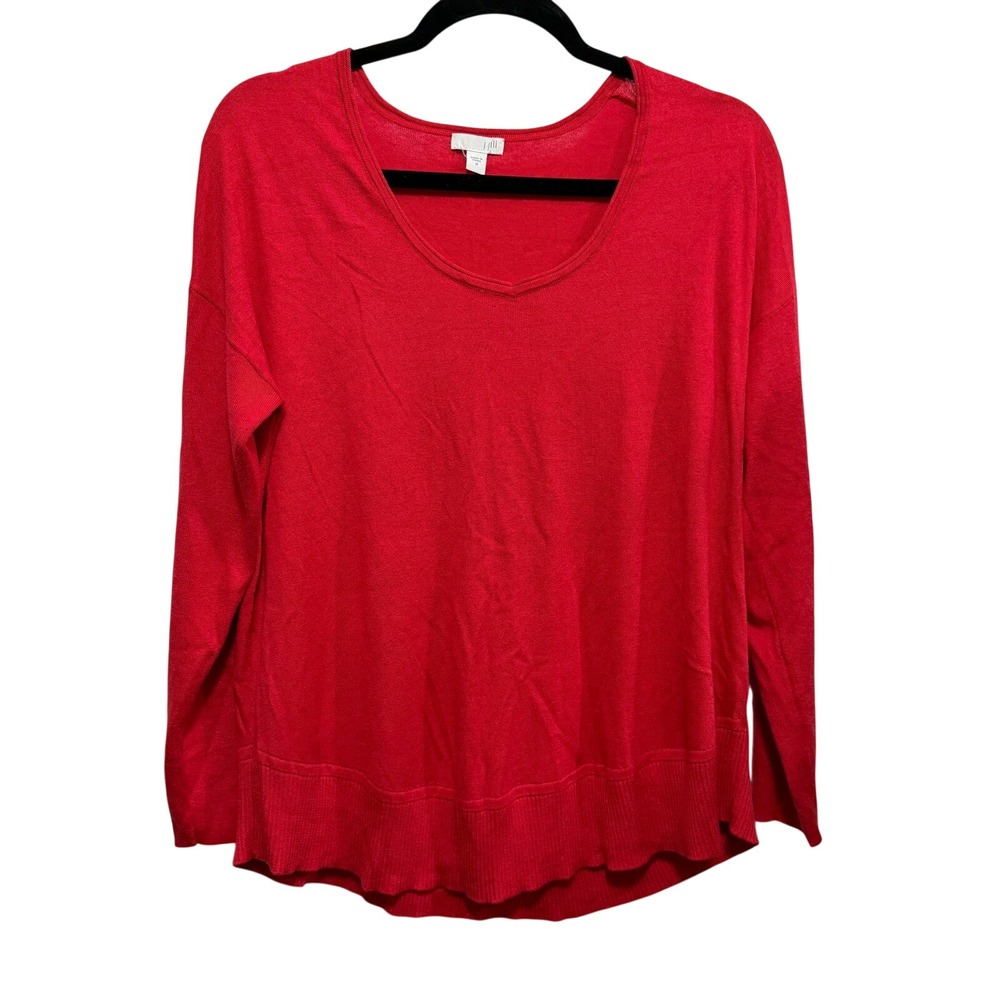 J Jill Womens M Redโ Silk Blend Scoop Neck Pullover Sweater High Low Ribbed Knit